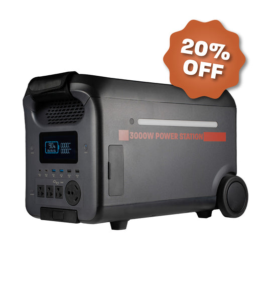 Sasquatch 3000W Portable Power Station - Front Angle,  Screen On, 20% Off