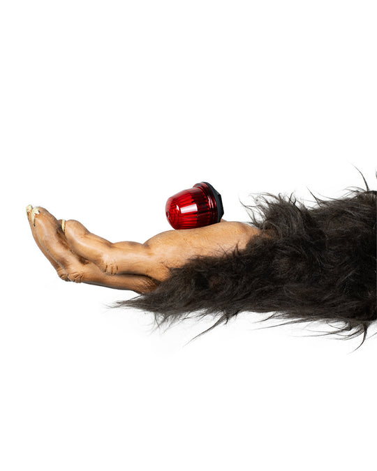Sasquatch hand holding a red Sasquatch Controls Small Beacon Alarm Light.