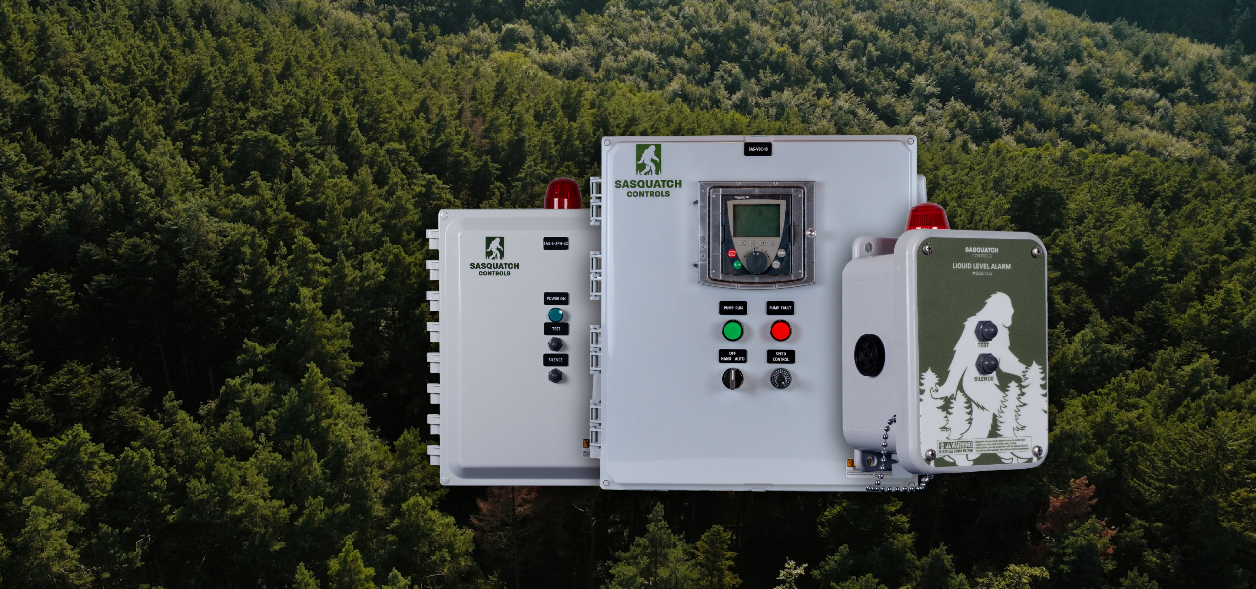 Sasquatch Controls control panels  above forest.