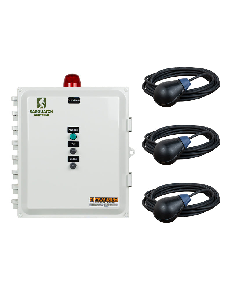 Sasquatch Controls Single Phase Simplex panels with 3 float switches.