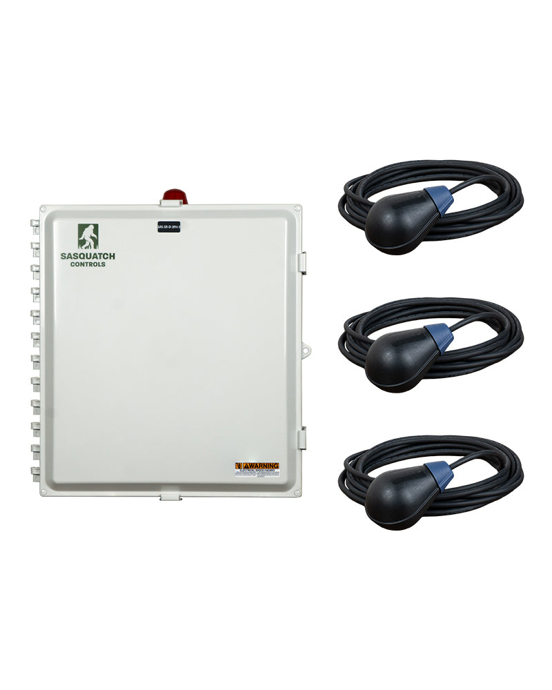 Sasquatch Controls Smart Relay Three Phase Duplex panel with 3 float switches.