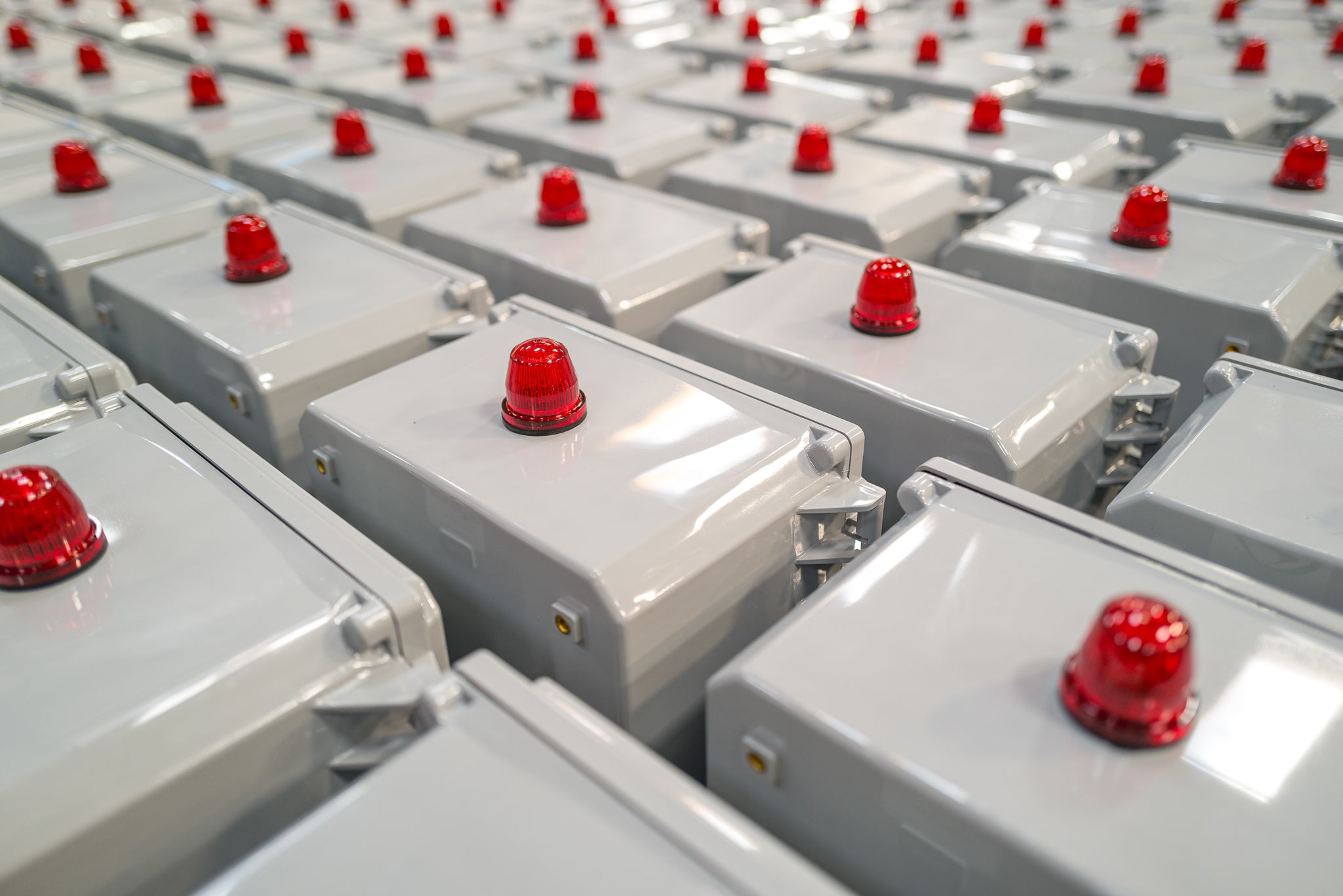 Tops of a group of control panels lined up.
