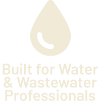 Logo with a water droplet icon and text 'Built for Water & Wastewater Professionals' on a white background
