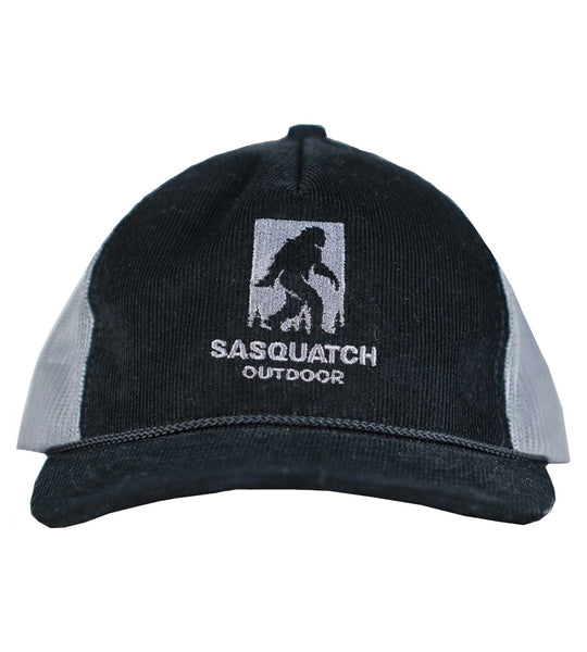 front of Sasquatch Outdoor corduroy embroidered logo hat in black