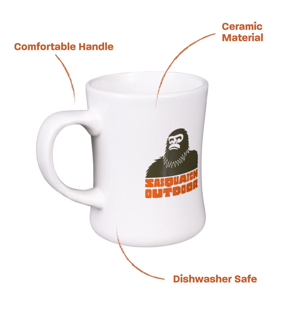 Infographic of Sasquatch Outdoor ceramic diner mug in natural 