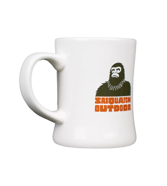 Side angle of Sasquatch Outdoor ceramic diner mug in natural 