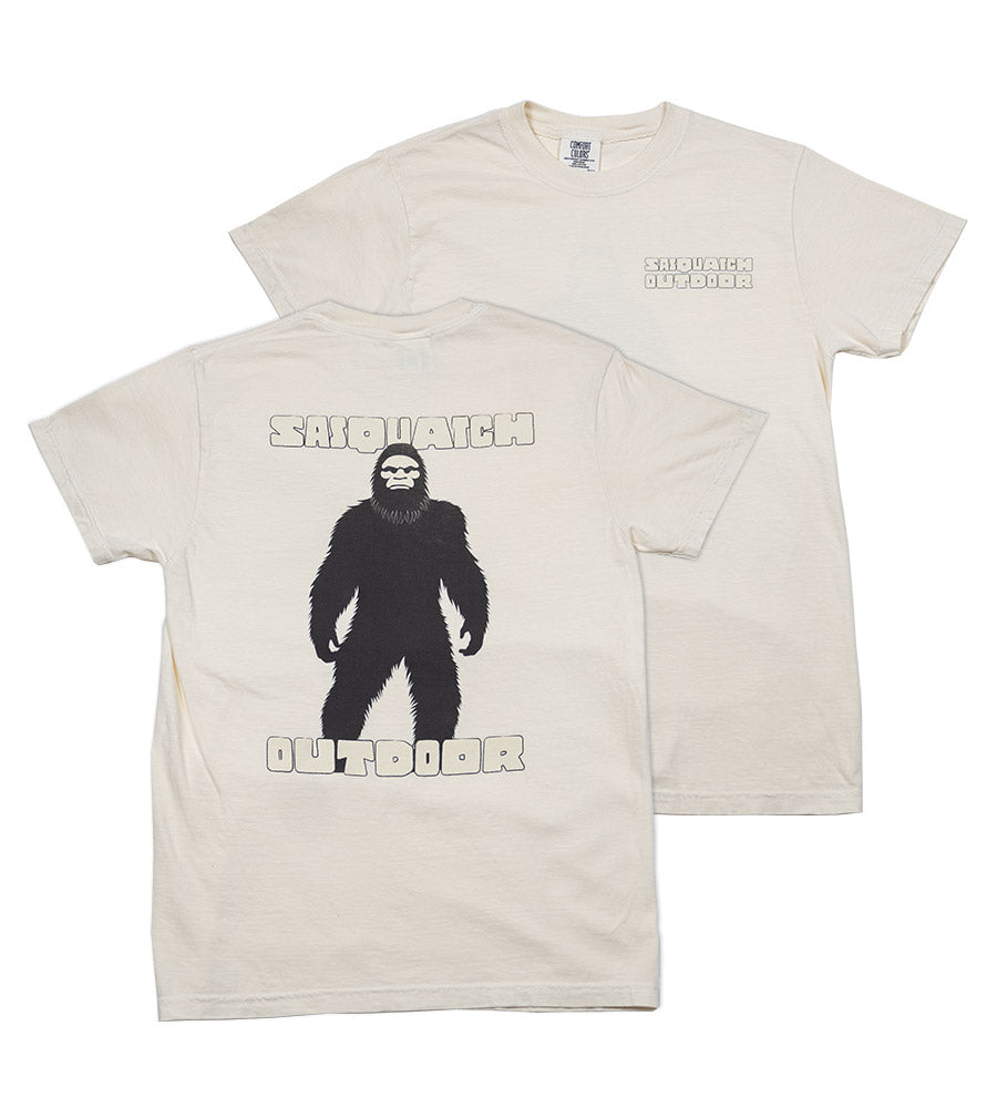 Front and back flat lay of Sasquatch Outdoor Silhouette shirt in ivory