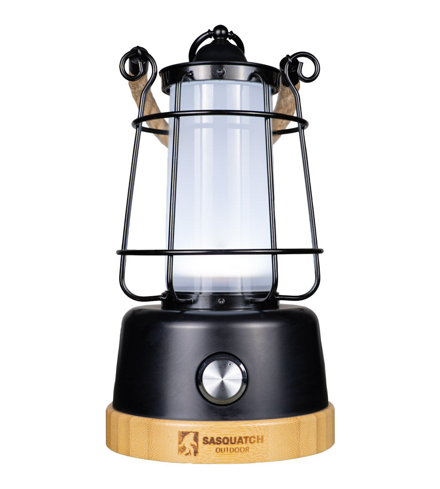 Front of Sasquatch Outdoor Rope Lantern on low light